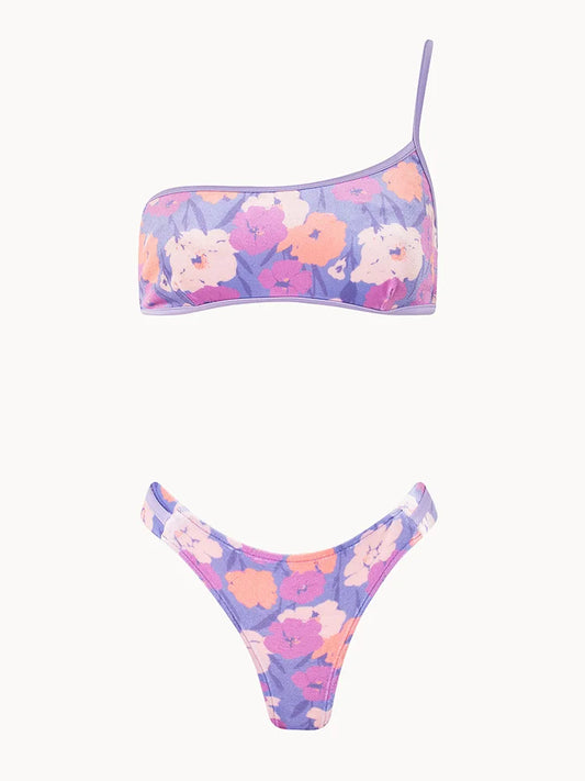 Miyouj Print Swimsuit Bandage Swimwear Sexy Swimwear One Shoulder Bikinis 2025 Bikini Sets New Beachwear Low Waist Bathsuits