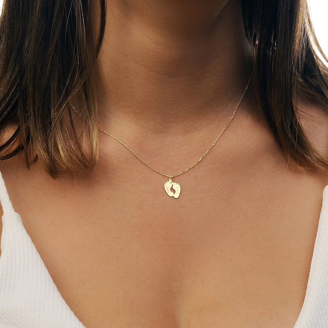 Custom Engraved Stainless Steel Baby Feet Name & Birthday Pendant Necklace Personalization Included Text Woman Jewelry.