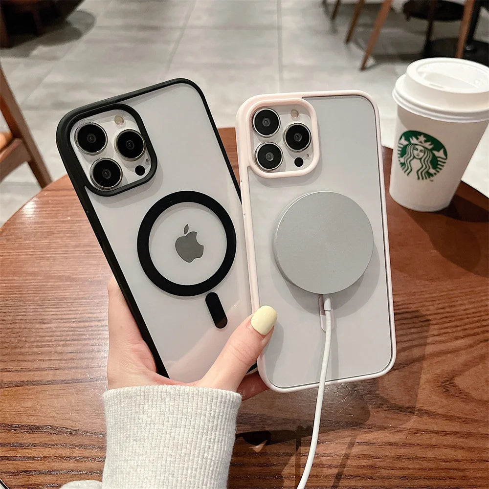 iPhone 16 15 14 Pro Max Plus 13 12 Mini 11 XS XR 7 8 Magnetic Wireless Charge Cases Cover Luxury Magsafe Transparent Case For