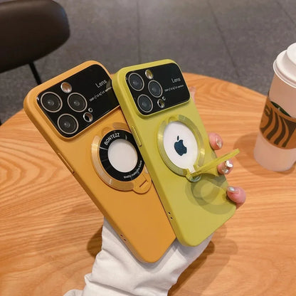 Case for IPhone 16 15 14 13 12 11 Pro Max Luxury Slim Matte PC Bracket Magsafe 15 Plus Stand Holder Glass Lens Protector Cover