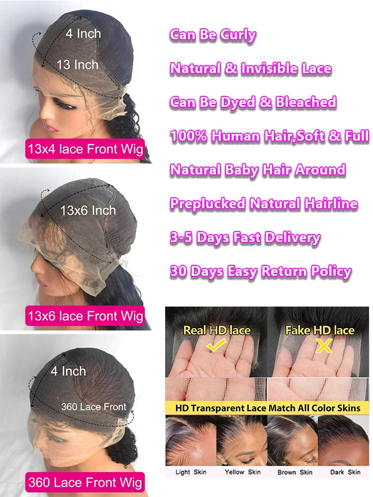 250 Density Deep Wave Lace Front Wig 13x6 Hd Lace Frontal Wig 13x4 Curly Human Hair Wigs For Women 360 Hd Pre Plucked Lace Wig