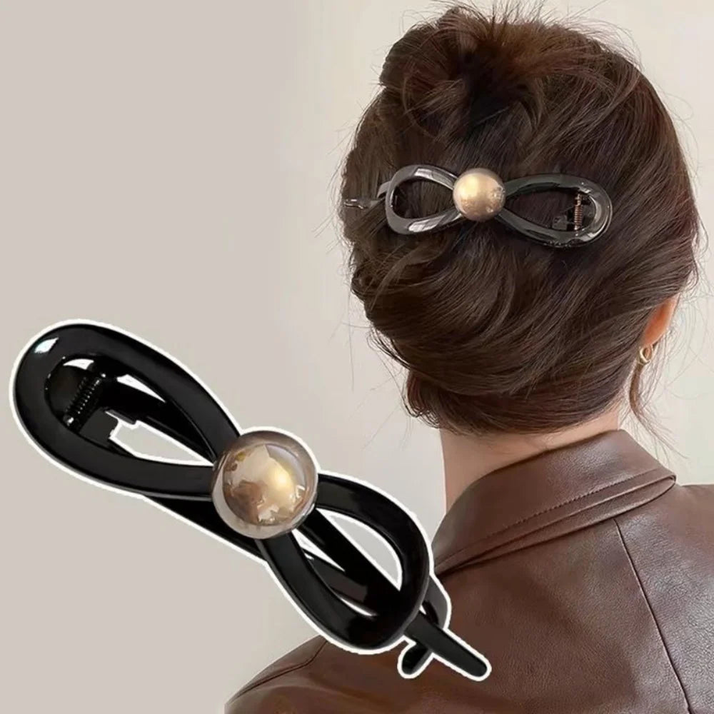 1PC New Twisted Hair Clip Plastic Imitation Pearl Hairpin Twisted Design Hairpin Barrettes Women Hair Accessories Black