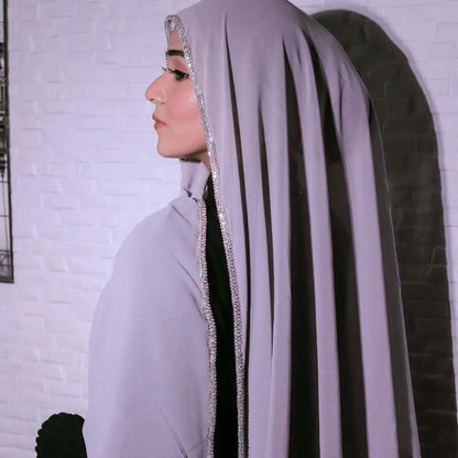 Luxury Sparkling Diamonds Long Side scarf Women Muslim Long Scarves Light Weight Soft Turban Shawl Solid Scarves 70*180CM