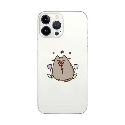 Cute Cartoon Cat P-Pusheens Phone Case Transparent For IPhone 16 15 11 13pro Max 14Plus X Xr Xs Max 12mini - Clear Cover