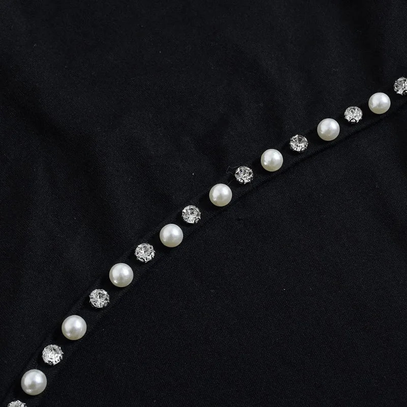 Pearls Diamonds Hollow Out Bodycon Maxi Party Dress Women Sexy One Shoulder Full Sleeve Slim Long Robe Evening Gown Vestidos