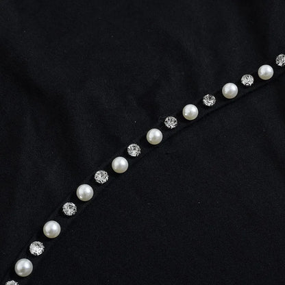 Pearls Diamonds Hollow Out Bodycon Maxi Party Dress Women Sexy One Shoulder Full Sleeve Slim Long Robe Evening Gown Vestidos