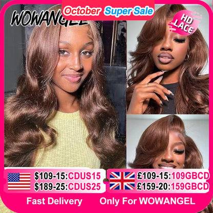 250% Pre Everything 13x6 HD Lace Frontal Wigs Chocolate Brown Body Wave Wigs Melt Skins Human Hair Wigs Pre Plucked For Woman