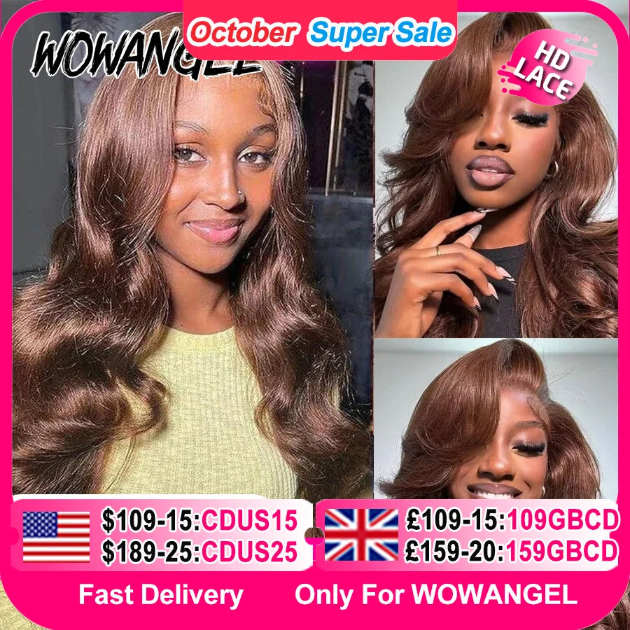 250% Pre Everything 13x6 HD Lace Frontal Wigs Chocolate Brown Body Wave Wigs Melt Skins Human Hair Wigs Pre Plucked For Woman