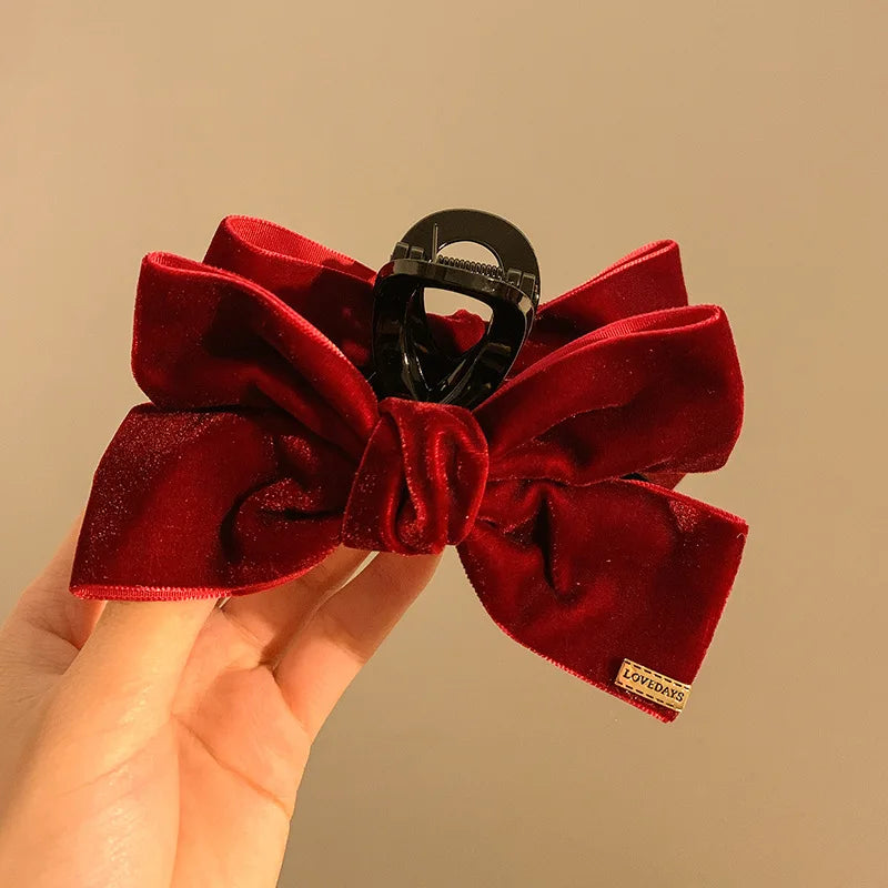 1pc black velvet bow hair clip, autumn and winter high-end feeling, hair grab, large versatile temperament, shark clip