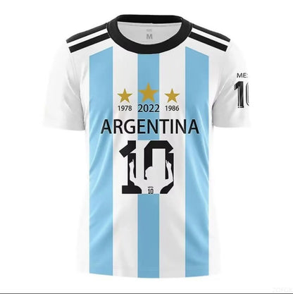 2023 New World Cup Football Argentina 3-star Champions League Jersey Messi No.10 3D Digital Printed T-shirt
