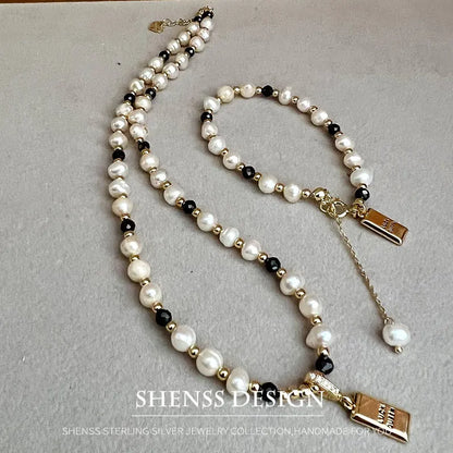 Classic Temperament Natural 5-6mm Freshwater Pearl Necklace Bracelet For Women  Copper Plated 14k Gold Accessories