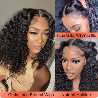 Glueless 8 to 16 Inch Kinky Curly Bob 100% Human Hair Wig Wear And Go Pre Plucked Lace Frontal Wigs For Women Perruque Raw Haïr
