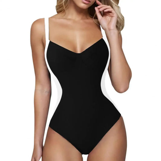 Women One-Piece Swimsuit Padded Gather Bra Lace-up Exposed Back Monokini Patchwork Color Belly-tightening Swimsuit