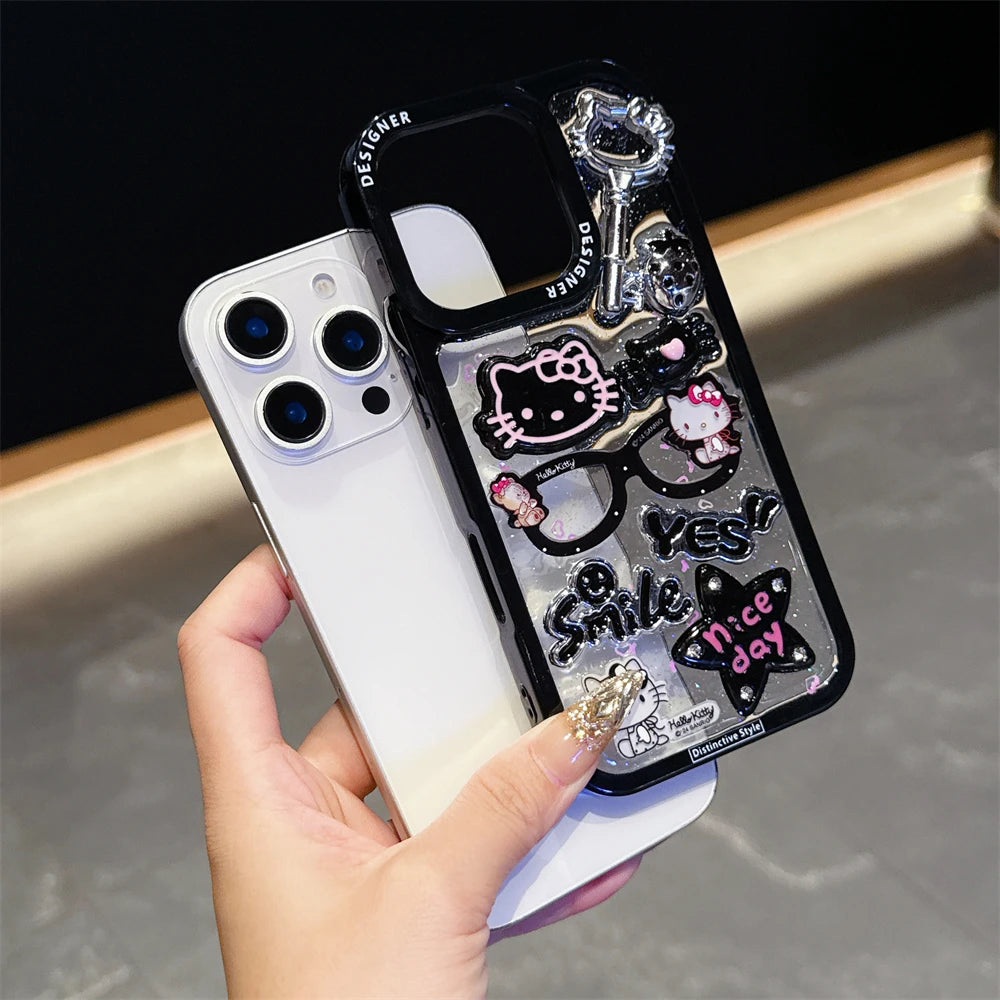 Glitter Stars Transparent 3D Cartoon Glasses Phone Cases For iPhone 17 16 14 11 12 13 15 Pro Max Plus Clear Shockproof Cover