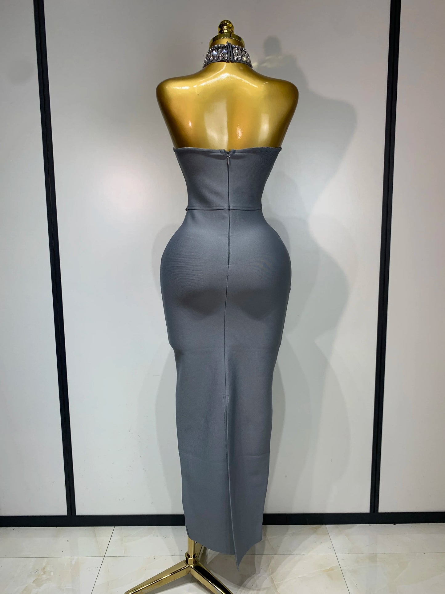 High Quality Strapless Beading With Necklace Bandage Dress  Celebrity Elegant  Evening Party Fancy Club Birthday Dresses