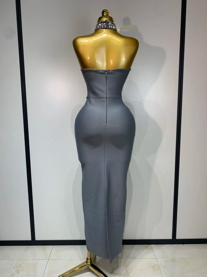 High Quality Strapless Beading With Necklace Bandage Dress  Celebrity Elegant  Evening Party Fancy Club Birthday Dresses