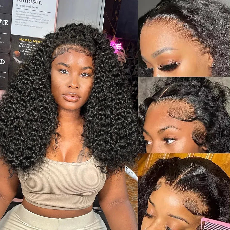 Bob Wigs Human Hair Deep Wave Curly Short Bob Wigs 13X4 Transparent Lace Front Wigs 200% Density 100% Human Hair For Black Women