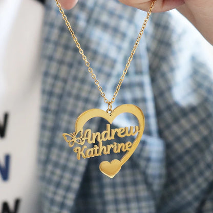 Personalized Two Name Necklaces With Heart Stainless Steel Custom Letter Couple Necklace Choker  Stainless Steel Wedding Gift