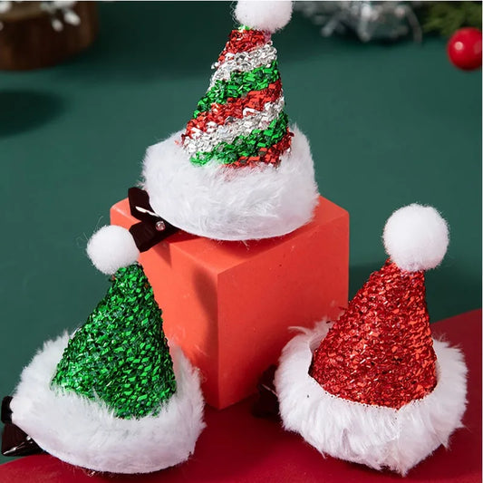 Sparkling Christmas hat hair clip Christmas hairstyle decoration Christmas hair clip decoration hair accessory