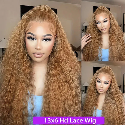 Deep Wave Honey Blonde Wig Human Hair 13X6 Lace Front Wig Curly Colored 27 Hd Lace Frontal Wig PrePlucked 250 Density 30 38 Inch