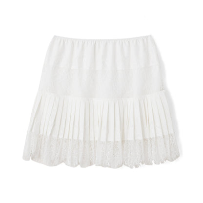 Women Lace Patchwork Mini Skirt Beach Vacation Cover-ups Swimwears Skirt Y2k Ruffle Low Waist Layered Pleated Flowy Skirt