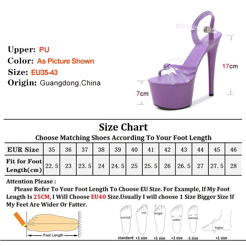 15cm 17cm Women's Sexy Black Platform Sandals Ultra-High-Heel Transparent Catwalk Artifact Model Fine Summer Shoes Pole Dancing
