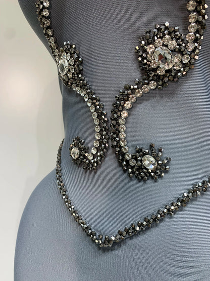 High Quality Strapless Beading With Necklace Bandage Dress  Celebrity Elegant  Evening Party Fancy Club Birthday Dresses