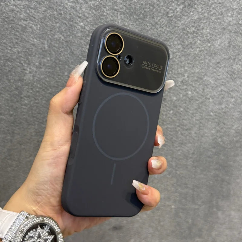 Luxury Liquid Silicone With Crystal Lens Protection Phone Case For iPhone 17 16 15 14 Pro Max 13 Magnetic Wireless Charge Cover