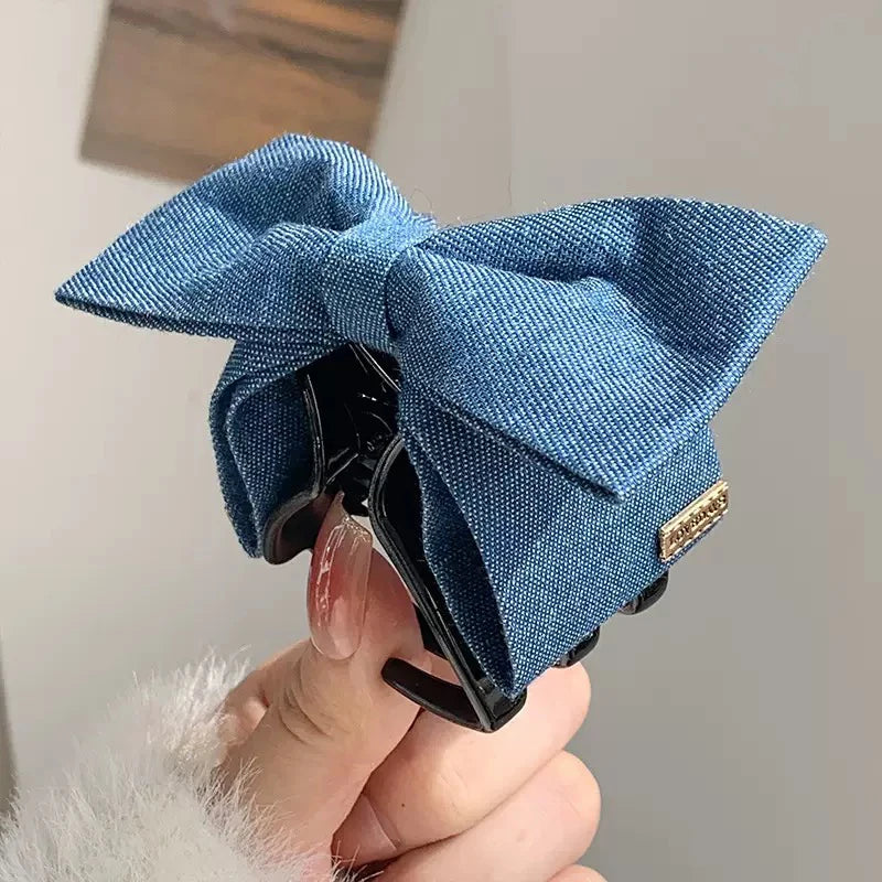 1PC Denim Fabric Hair Clip Bow Clip, Women's Elegance Back of the Head Updo Grip Clip Elegant Shark Clip Hairpin Headpiece