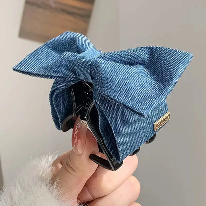 1PC Denim Fabric Hair Clip Bow Clip, Women's Elegance Back of the Head Updo Grip Clip Elegant Shark Clip Hairpin Headpiece