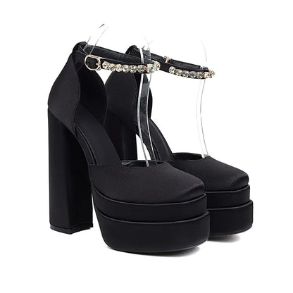 2022 Brand Women's Sandals 14.5CM Silk Thick Heels High Platform Rhinestone Small Big Size 32 43