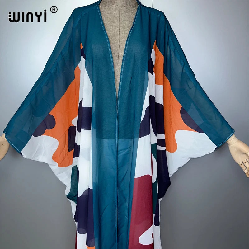 WINYI Africa Bohemia print Kimonos loose dresses for woman Cardigans beach outfits Caftan beach cover up evening dress maxi coat