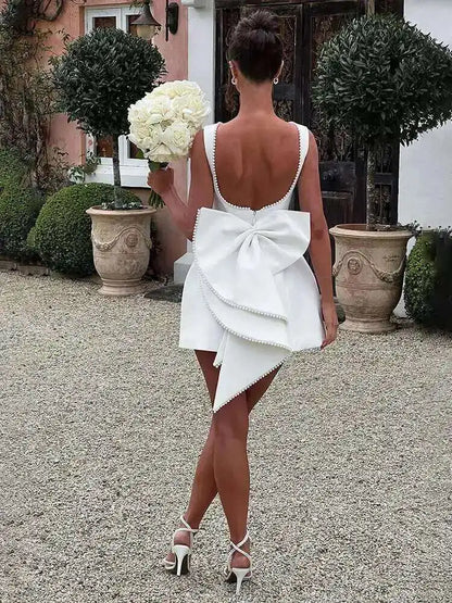 Townlike Bow Pearl Backless Sexy Party Dress Women Mini 2024 Summer Dress Elegant Waist Wrap A-line Dresses Vestidos