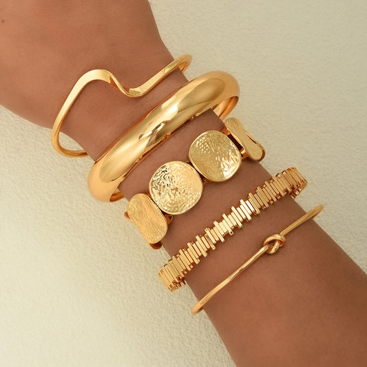 5Pcs/Set Punk Geometry Multilayer Bangles for Women Delicate Gold Color Metal Knot Cuff Bracelets Fashion Hip Hop Party Jewelry