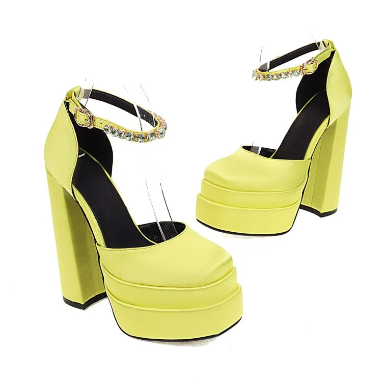 2022 Brand Women's Sandals 14.5CM Silk Thick Heels High Platform Rhinestone Small Big Size 32 43