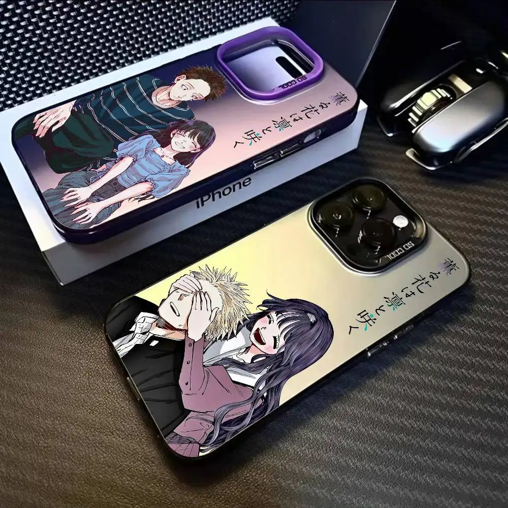 Cartoon Fragrant Flower Blooms Phone Case For IPhone 16 15 14 13 12 11 Pro Max Black Matte Multicolor Laser Aurora Funda