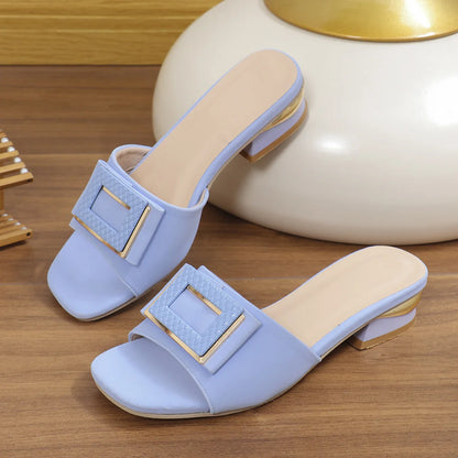 Fashion Women's Summer Comfortable Low Heels for Outdoor Wear Slippers Luxury Designer Women Slip on Square Toe Party Sandals