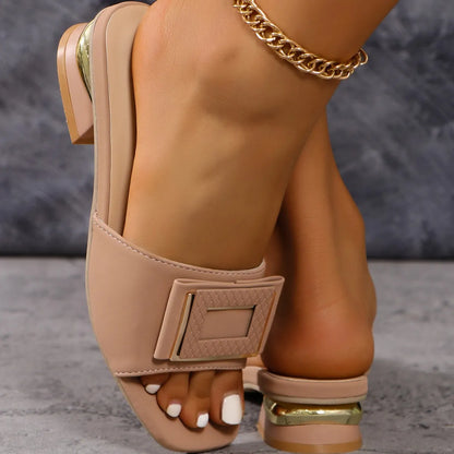 Fashion Women's Summer Comfortable Low Heels for Outdoor Wear Slippers Luxury Designer Women Slip on Square Toe Party Sandals