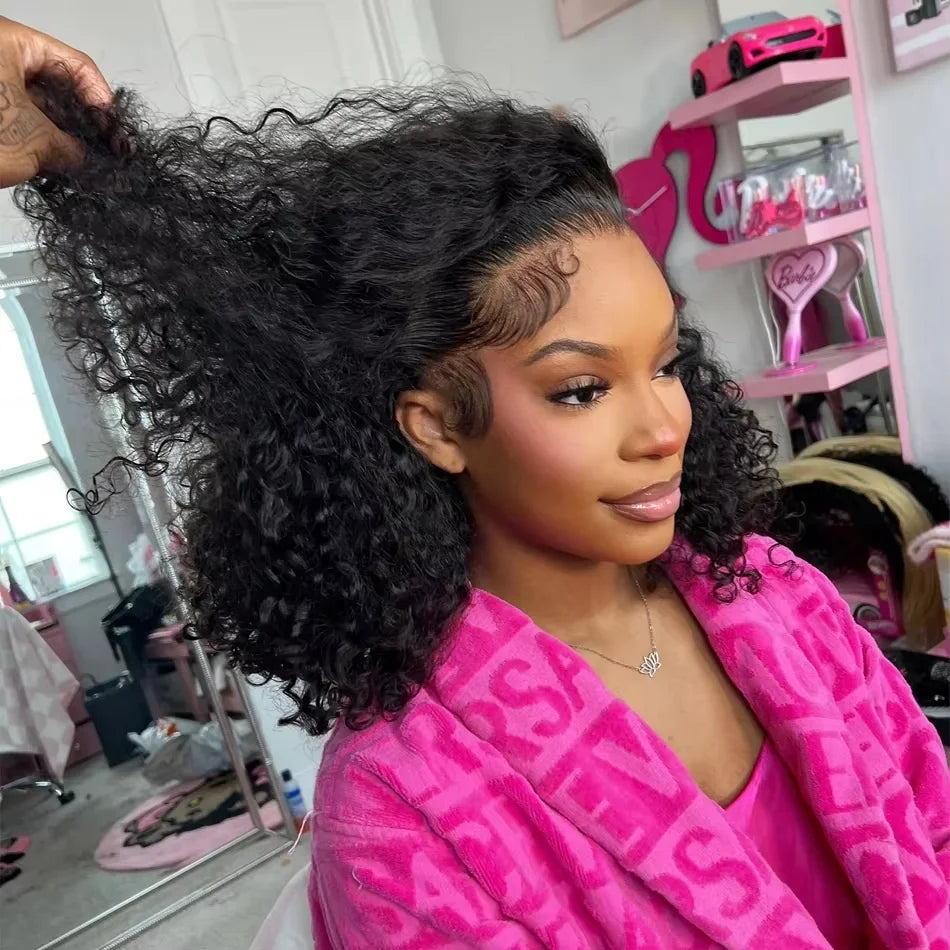 Curly Short Bob Wig 13x4 HD Lace Transparent Frontal Human Hair Wig Brazilian Remy 100% Human Hair Natural Color 8-14 Inch