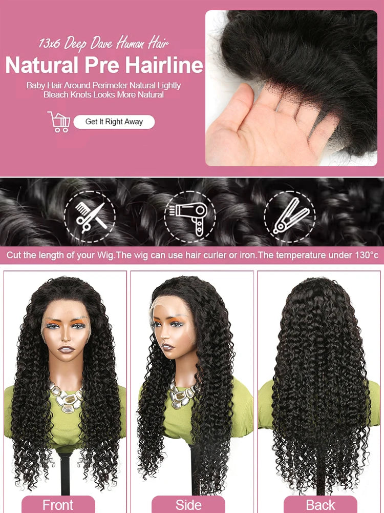 13x6 300% Density Loose Deep Wave Human Hair Wigs 13x4 360 HD Water Curly Full Lace Frontal Wigs Brazilian 40 46 Inch For Women