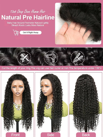 13x6 300% Density Loose Deep Wave Human Hair Wigs 13x4 360 HD Water Curly Full Lace Frontal Wigs Brazilian 40 46 Inch For Women
