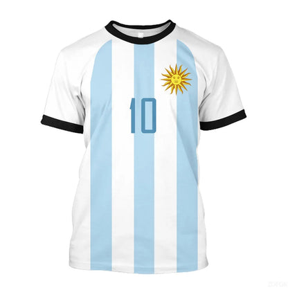 2023 New World Cup Football Argentina 3-star Champions League Jersey Messi No.10 3D Digital Printed T-shirt