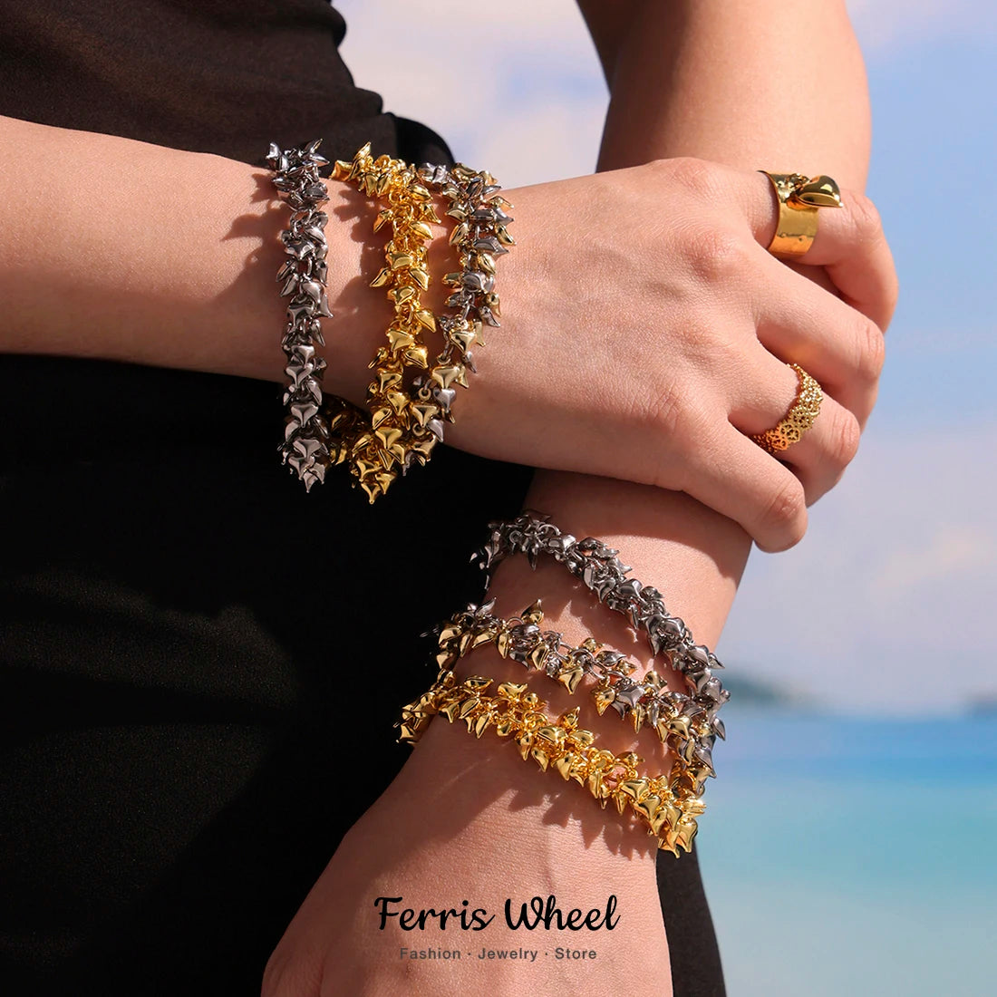 Ferris Wheel Chic Multi Hearts Love Stainless Steel Bracelet for Women two-tone Waterproof Charm Luxury Jewelry Gift