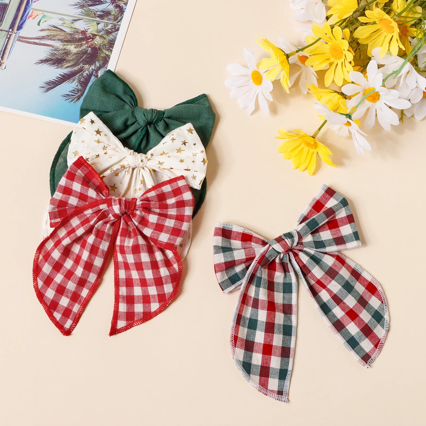 Girls Christmas Style Grid Bow Hair Clip Children's Ponytail Hairpin Festivel Party Headpiece Hair Accessories Wholesale Gift