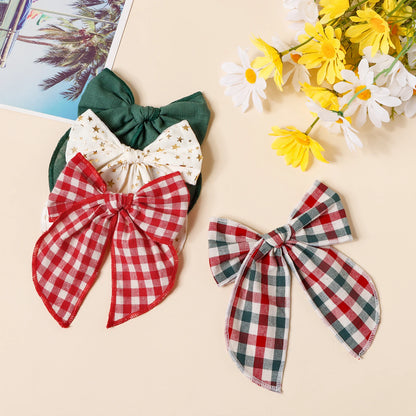 Girls Christmas Style Grid Bow Hair Clip Children's Ponytail Hairpin Festivel Party Headpiece Hair Accessories Wholesale Gift