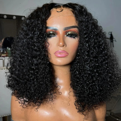 Glueless 8 to 16 Inch Kinky Curly Bob 100% Human Hair Wig Wear And Go Pre Plucked Lace Frontal Wigs For Women Perruque Raw Haïr