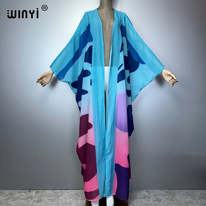 WINYI Africa Bohemia print Kimonos loose dresses for woman Cardigans beach outfits Caftan beach cover up evening dress maxi coat