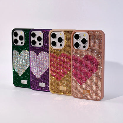 Glitter Diamond Half Heart Case For Iphone 17 16 Pro Max 15Plus 14 13 Air Tpu Bezel Full Cover Ladies Elegant Glitter Phone Case