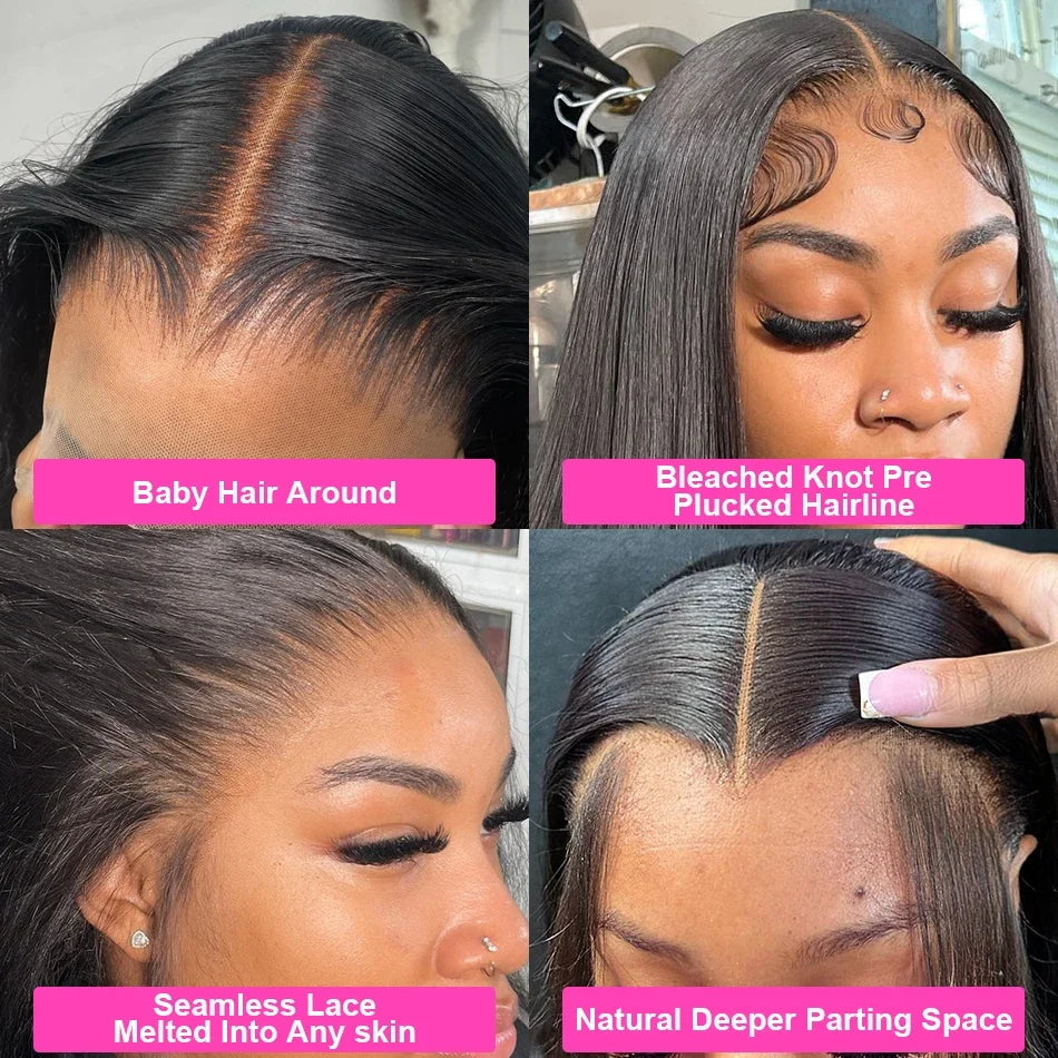 13x6 HD Lace Frontal Wig 100% Raw Human Hair Straight Lace Front Wig 30 40 Inch 5x5 HD Lace Closure Wig 250% Lace Wigs Full Hair