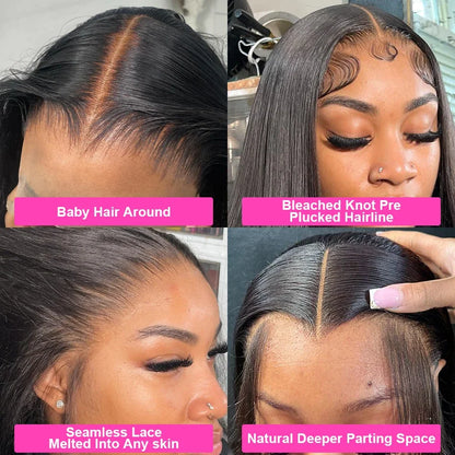 13x6 HD Lace Frontal Wig 100% Raw Human Hair Straight Lace Front Wig 30 40 Inch 5x5 HD Lace Closure Wig 250% Lace Wigs Full Hair